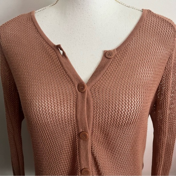 The Kooples • Medium Brown Open Knit Cardigan - Picture 2 of 5